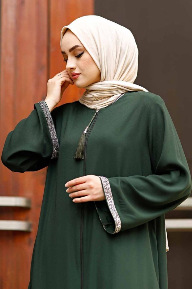 Jewelled Sleeves Ferace Long Sleeve Floor Length Zipper Floor Length Turkey Islamic Fashion