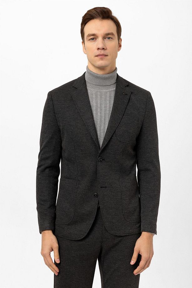Antrasit Slim Fit Armürlü Mono Yaka 6 Drop Klasik Takım Elbise - 8