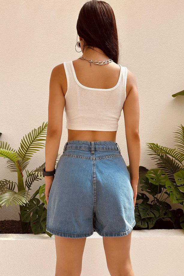 Kadın Regular Denim Mini Şort - 5