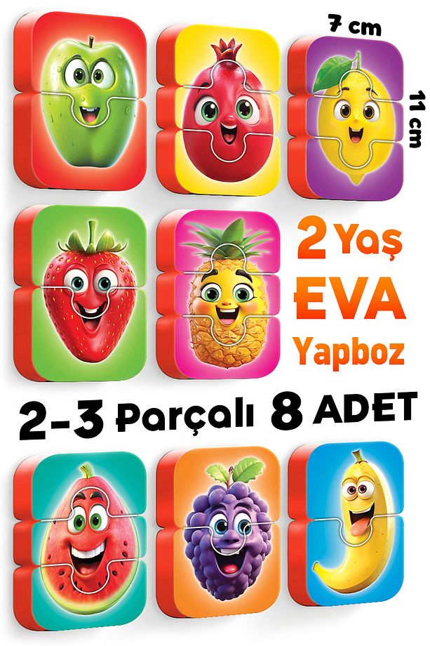 2-3 Parçalı 40 Adet Kalın Bebek Yapbozu Karışık 5'li Set - 6