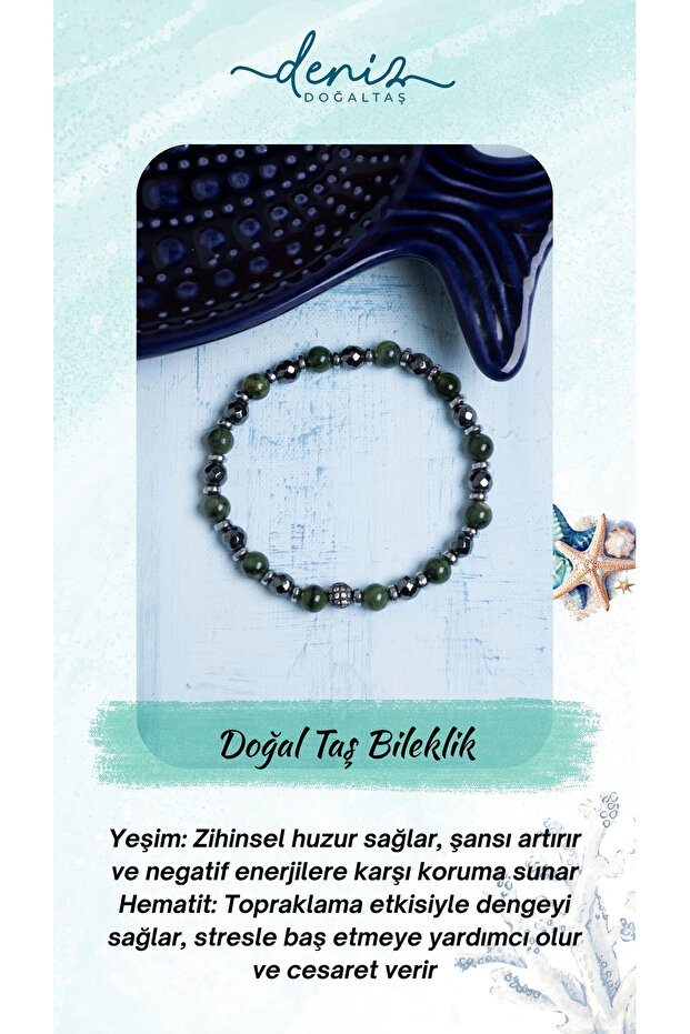 Certified Jade and Hematite Natural Stone Bracelet
