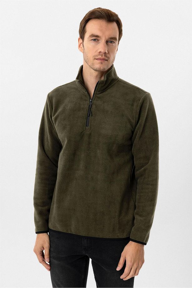 Sivri Yaka Regular Kalıp Düz Sweatshirt - 2