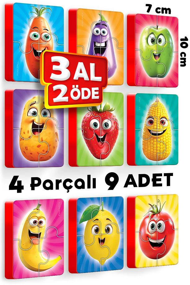 4 Parçalı 9 Adet Meyve Sebzeler Kalın Yapboz - 1