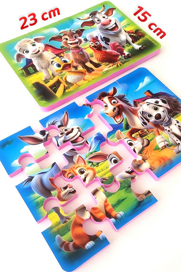 12 Parça Kalın Çocuk Puzzle Yapboz 4 Adet Taşıtlar Çiftlik Hayvanları - 4