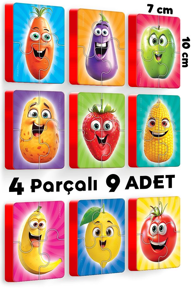 4 Parçalı 9 Adet Meyve Sebzeler Kalın Yapboz - 6