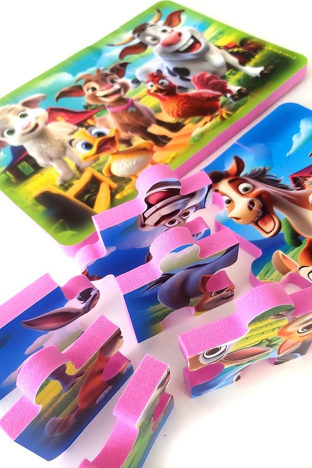 12 Parça Kalın Çocuk Puzzle Yapboz 4 Adet Taşıtlar Çiftlik Hayvanları - 6