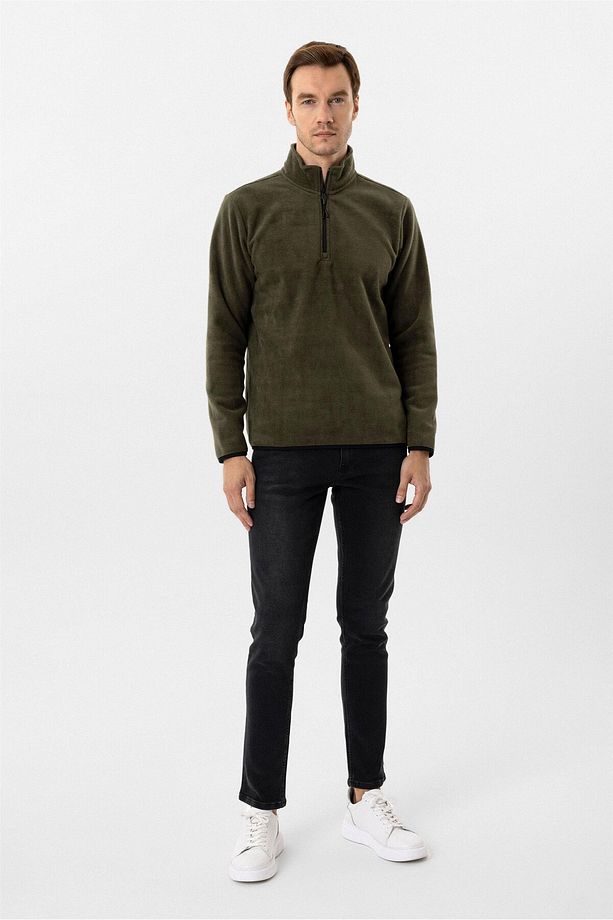 Sivri Yaka Regular Kalıp Düz Sweatshirt - 5