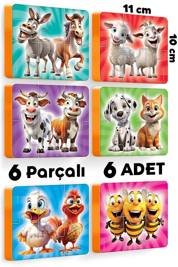 6 Parçalı 6 Adet Çiftlik Hayvanları Kalın Çocuk Puzzle Yapboz - 6