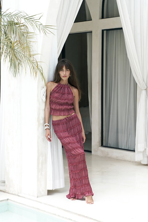 Sofi Transparent Light Burgundy Crop Skirt Suit