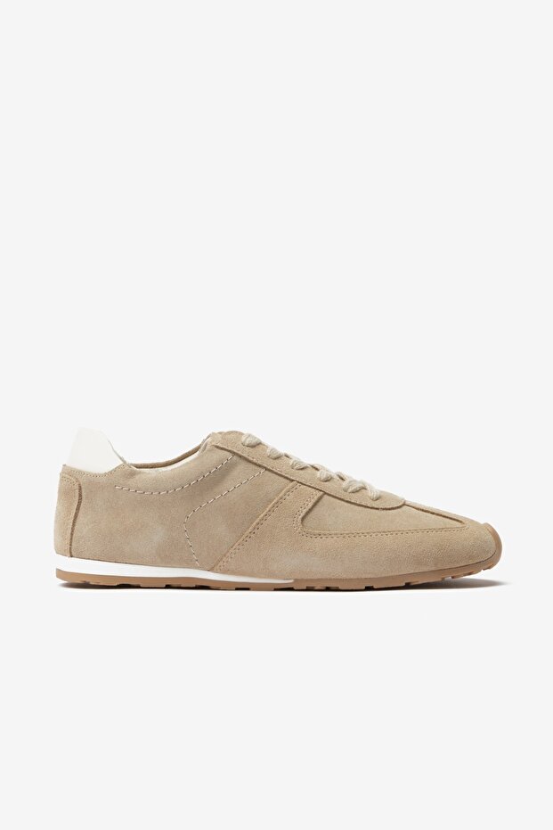 Beige Real Leather Suede Women's Sneakers