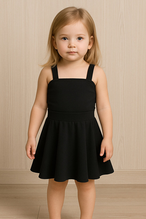 Black Lycra Combed Cotton Fabric Girl's Half Flared Skirt (Measurements Are Not Explained)