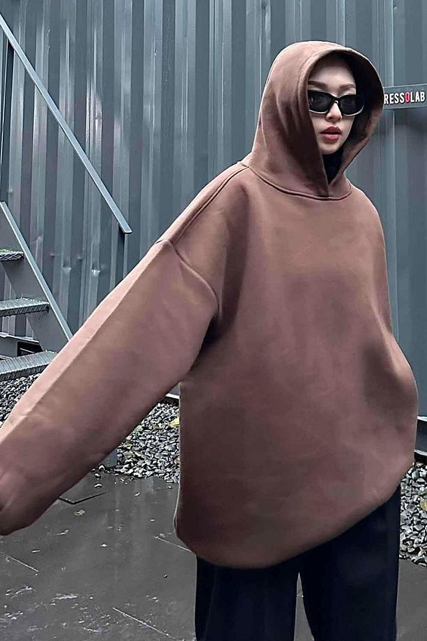 Kapüşonlu Salaş Sweatshirt Acı Kahve - 2