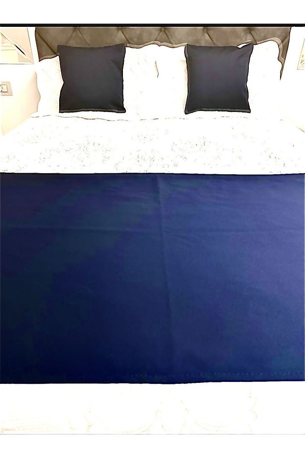 Yatak Runner Set Çift Kişilik Lacivert Ev Ve Oteller Için 1 Adet Runner 2 Adet Kırlent - 3