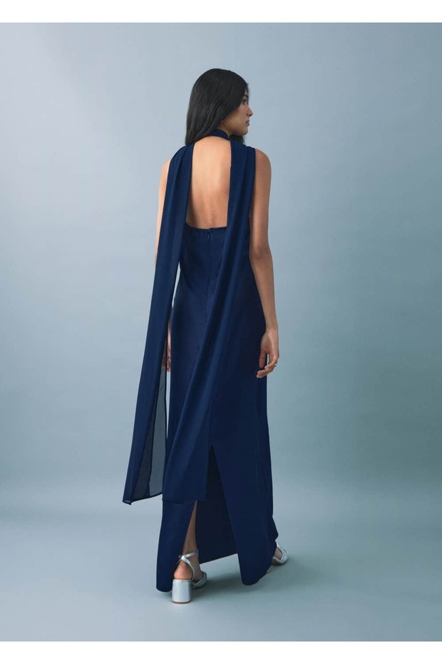 Halter yaka saten elbise - 4