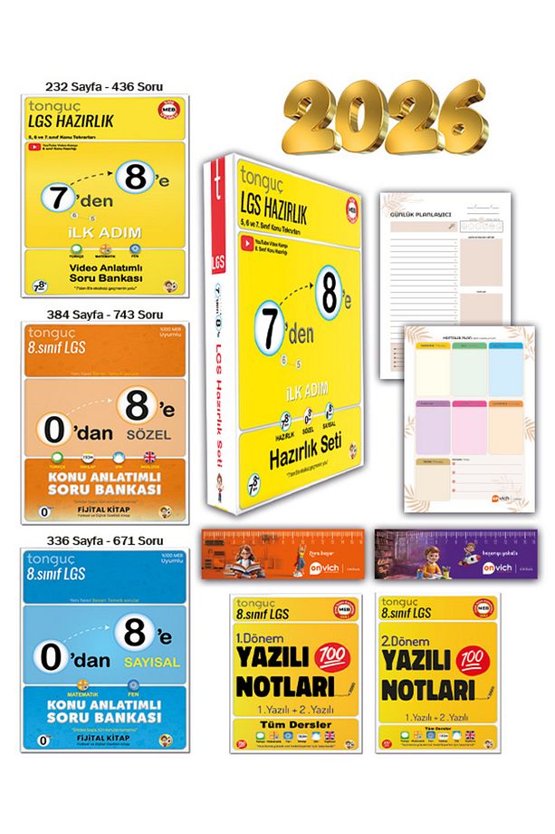 8. Sınıf 7 Den 8 E - 0 Dan 8 E Hazırlık Tekrar Seti - 1 Ve 2 Dönem Yazılı Notları 5 Kitap Set - 1