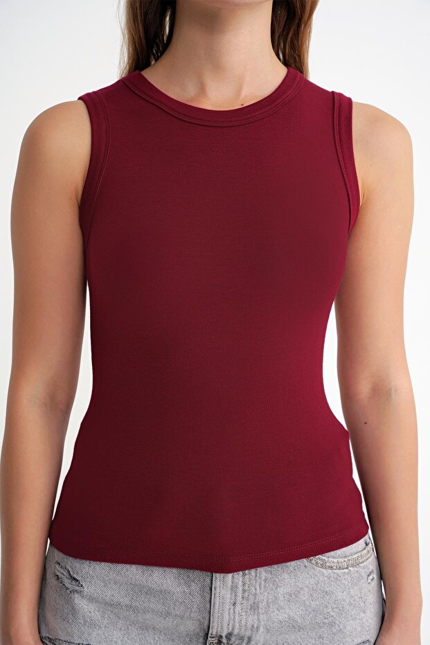 2012 Kadın Slim Fit Basic Atlet Bordo - 5