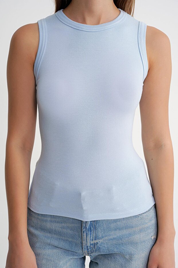 2012 Kadın Slim Fit Basic Atlet Bebe Mavi - 5