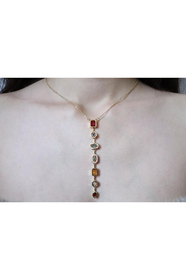 Colorful Stone Y Low-Cut Necklace