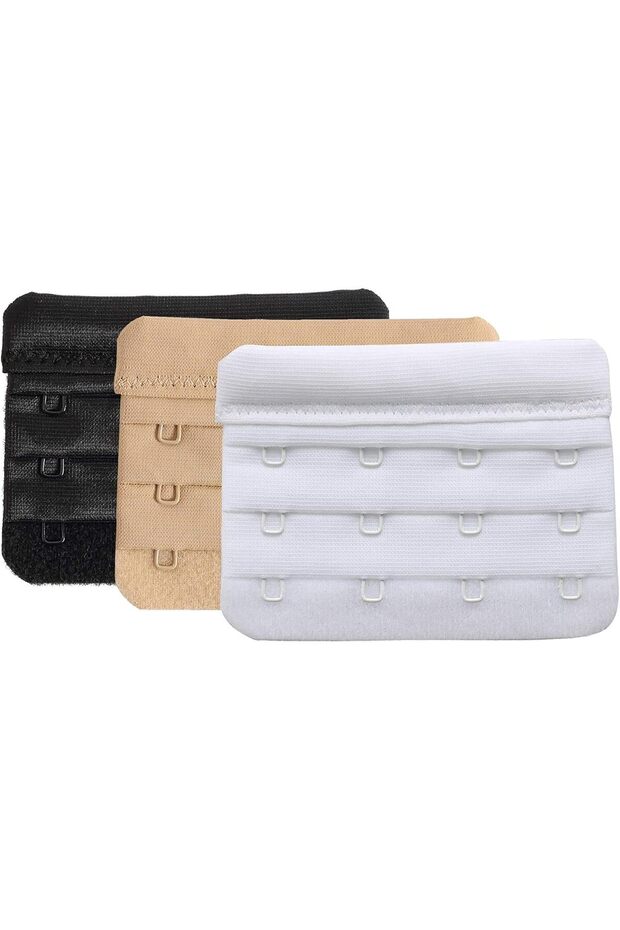 Women's Bra Hook Extender 4-Hook, Black, White Beige Pack of 3, One Size