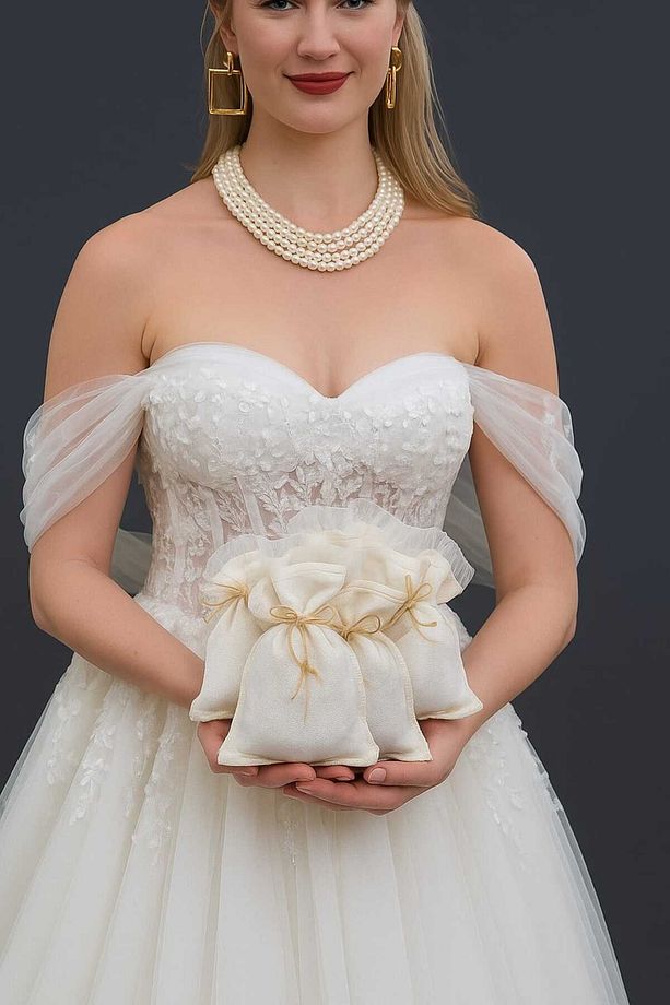 9x14 cm Düğün,Nikah,Cinsiyet Partisi , Yaş Partisi,Diş Partisi Çok Amaçlı Kese 5 Adet - 1