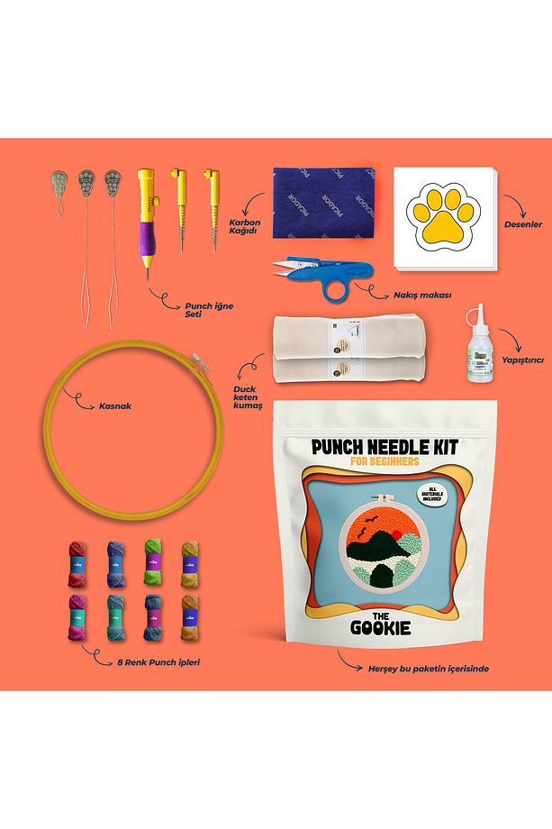 Başlangıç Seviye Punch Kiti, Punch Nakış Seti, 8 Adet Şablonlu Desen - 3