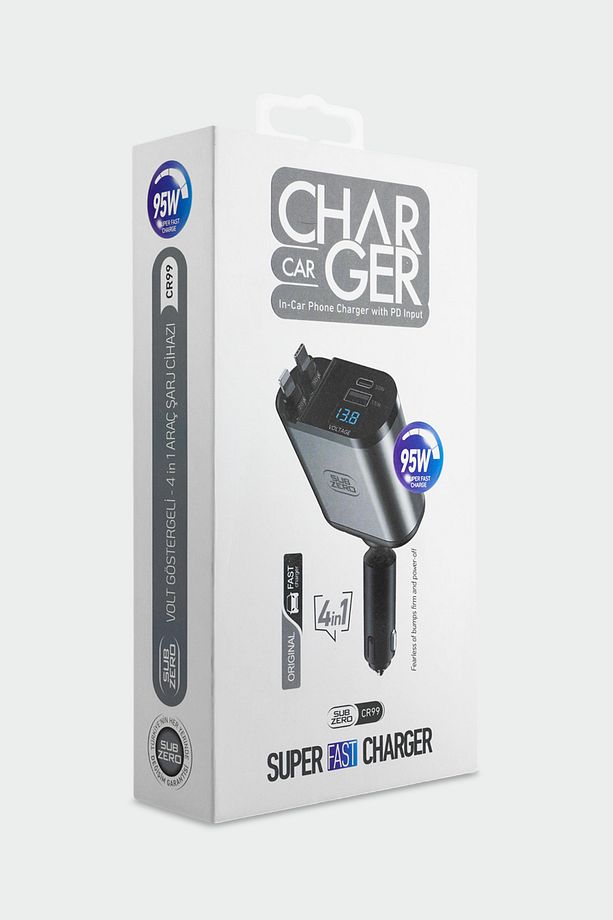 4 IN 1 - 95 W Type-C ve Lihgting Kablolu Süper Hızlı Çakmaklık Araç Şarj - 4