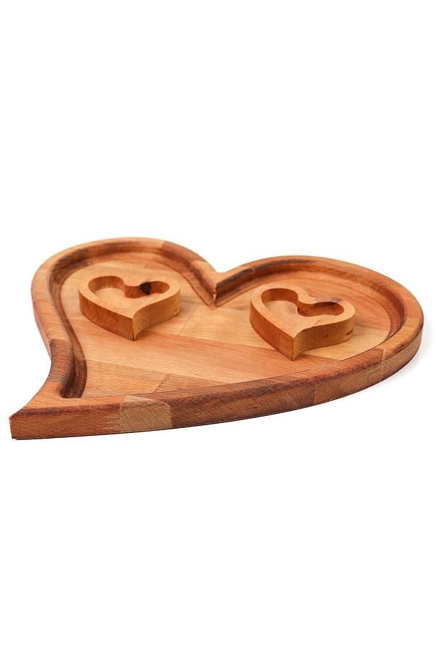 Ahşap Tek Kalp Sunum Tepsisi (30X26 CM) – 2 Adet Lokumluk Hediyeli - 4