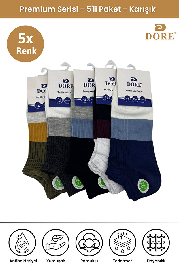 Original 5 Pairs Premium Anti-Sweat Comfort Model Breathable Seamless Thick Striped Booties Socks