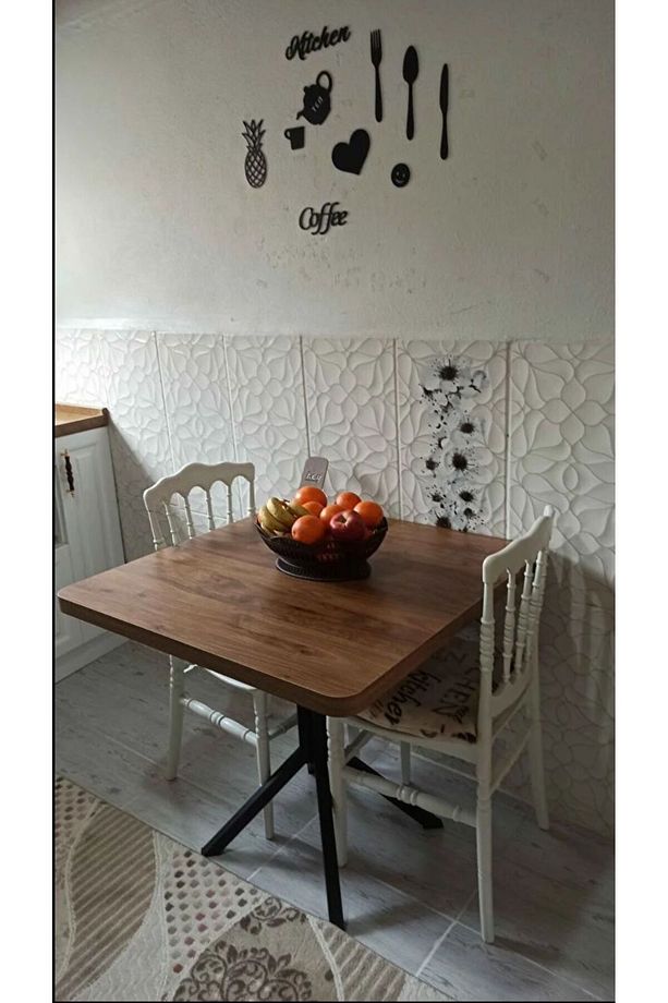Ceviz Mutfak Balkon Cafe Yemek Masası Kavisli Köşe Siyah Ayak 70 cm - 7