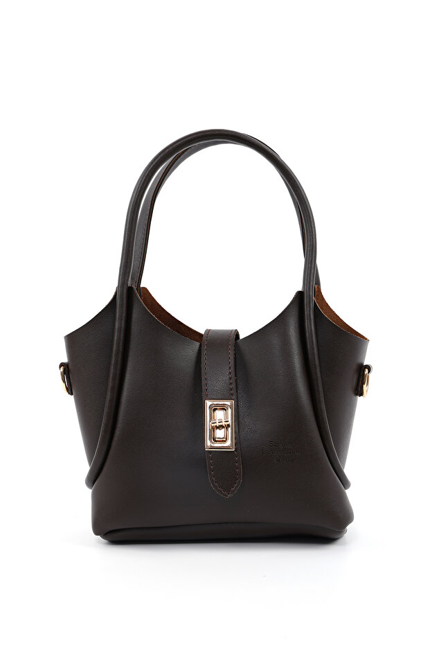 Brown Color Shk187 Faux Leather Lock Detailed Adjustable Strap Hand, Arm and Shoulder Bag