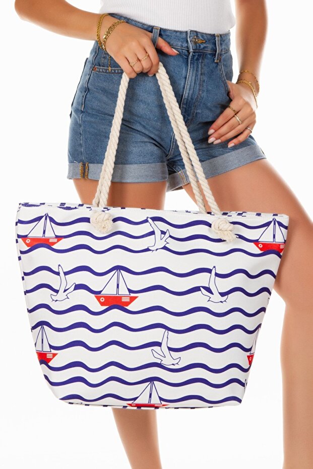 Women's Zippered Beach Bag Patterned Beach Bag Daily Bag Picnic Bag