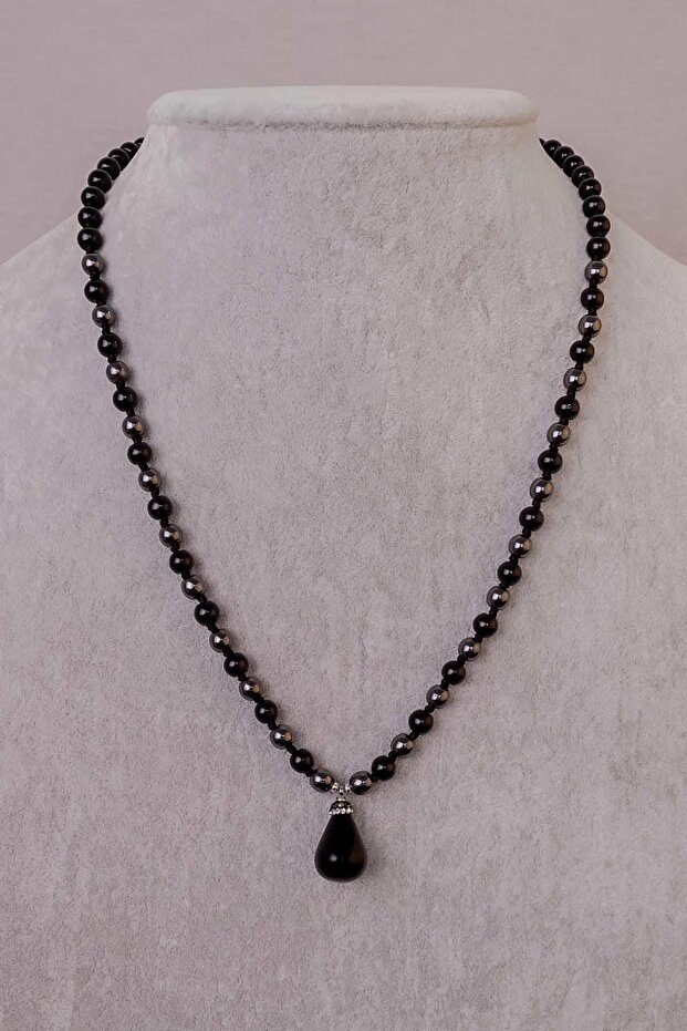 Black Agate, Onyx and Hematite Stone Necklace