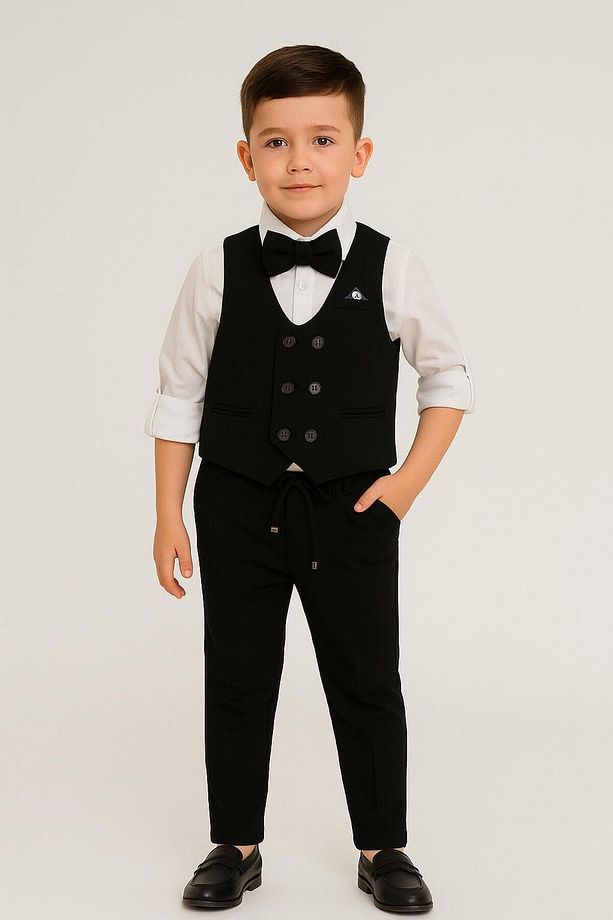 örme model yelekli erkek takım elbise / papyonlu yelekli takım / gömlek-yelek-pantolon takım - 3
