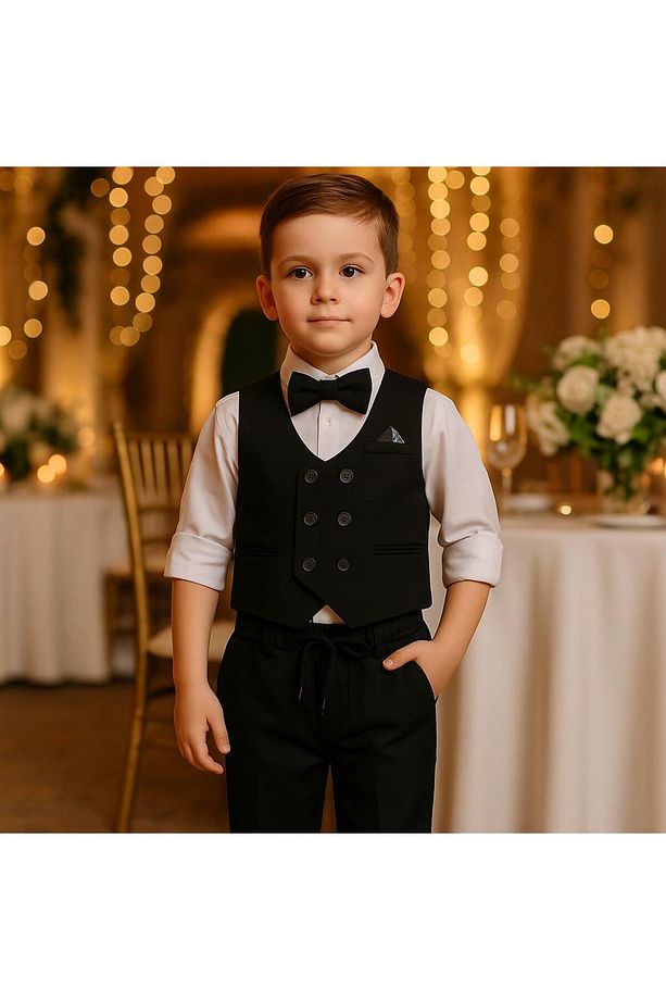 örme model yelekli erkek takım elbise / papyonlu yelekli takım / gömlek-yelek-pantolon takım - 4