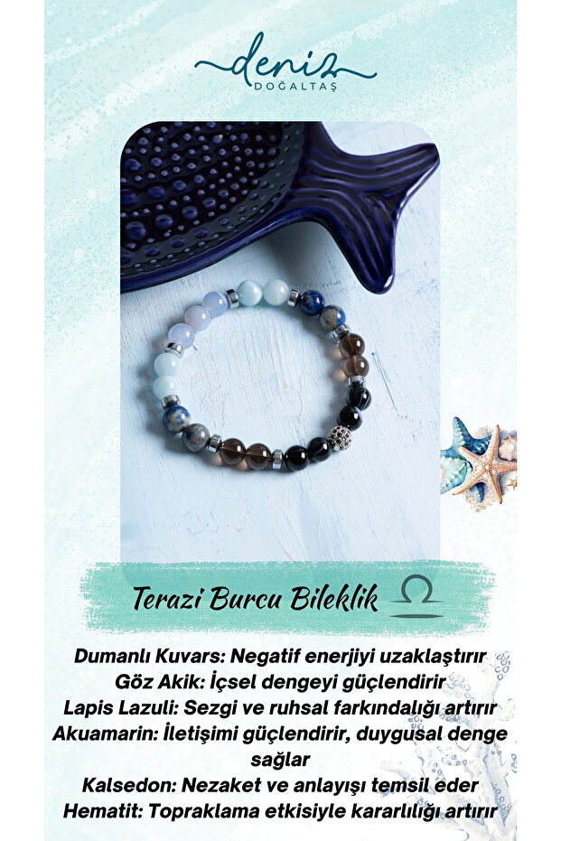 Certified Libra Bracelet – Smoky Quartz and Lapis Balance