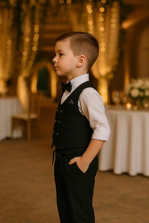 örme model yelekli erkek takım elbise / papyonlu yelekli takım / gömlek-yelek-pantolon takım - 5