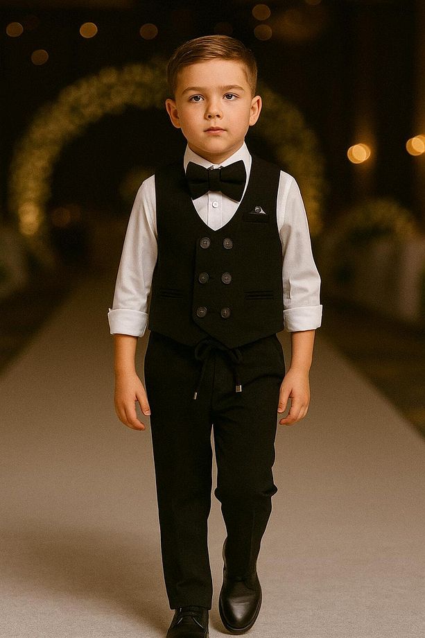 örme model yelekli erkek takım elbise / papyonlu yelekli takım / gömlek-yelek-pantolon takım - 1