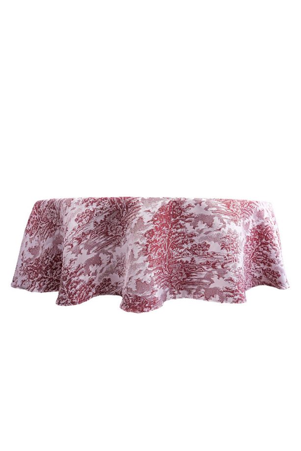 Yüksek Kaliteli Jakarlı Dokuma Kumaş Yuvarlak 160 X 160 Masa Örtüsü Bordo Ağırlıklı - 4