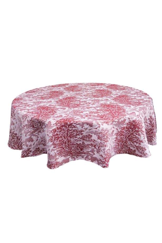 Yüksek Kaliteli Jakarlı Dokuma Kumaş Yuvarlak 160 X 160 Masa Örtüsü Bordo Ağırlıklı - 1