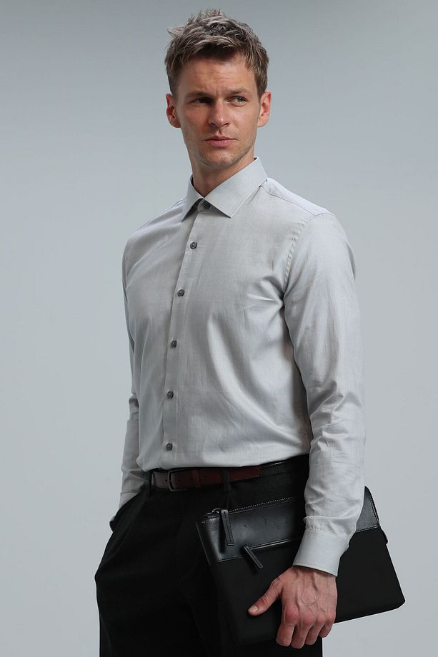Danıel Erkek Basic Gömlek Slim Fit Gri - 5