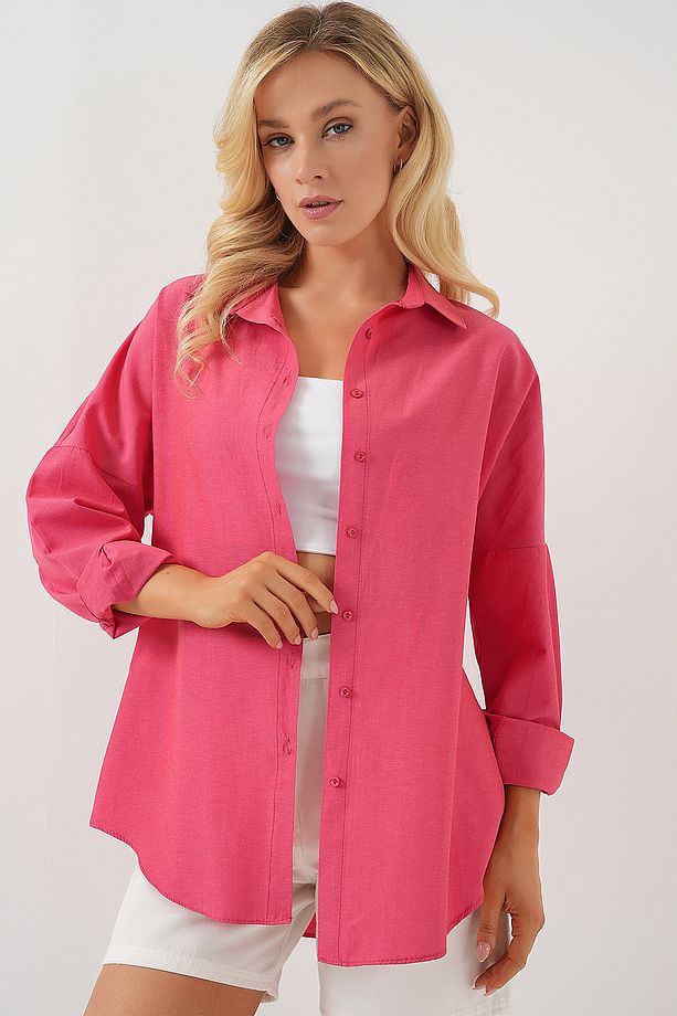3900 Oversize Uzun Basic Gömlek - Nar - 5