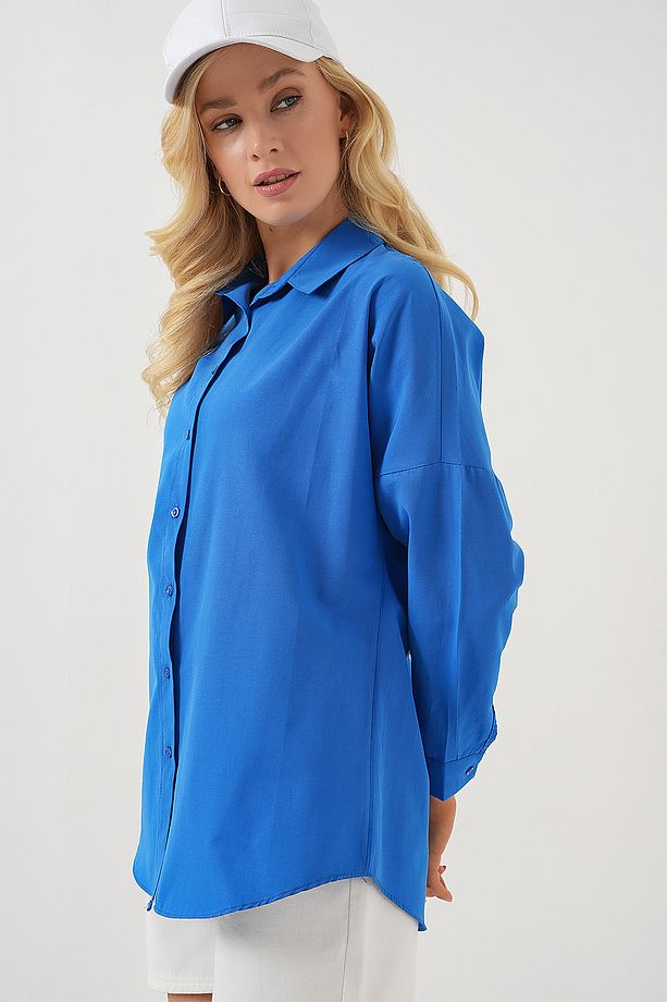 3900 Oversize Uzun Basic Gömlek - B.mavi - 4
