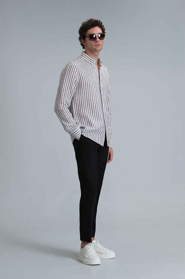 New Erkek Basic Gömlek Regular Fit Kahverengi - 4