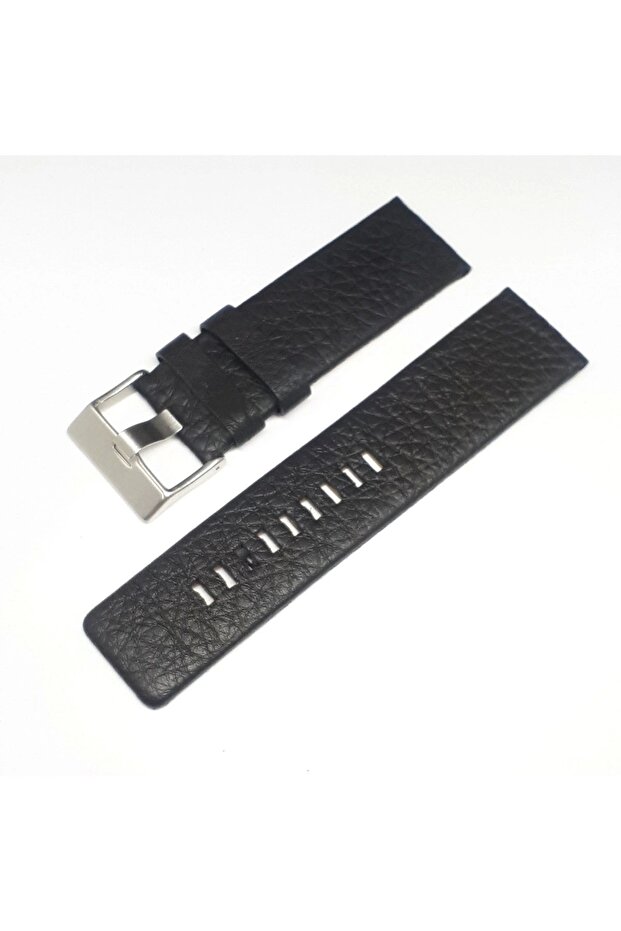 26mm Diesel Compatible Black Genuine Leather Watch Band Clasp Size 26mm