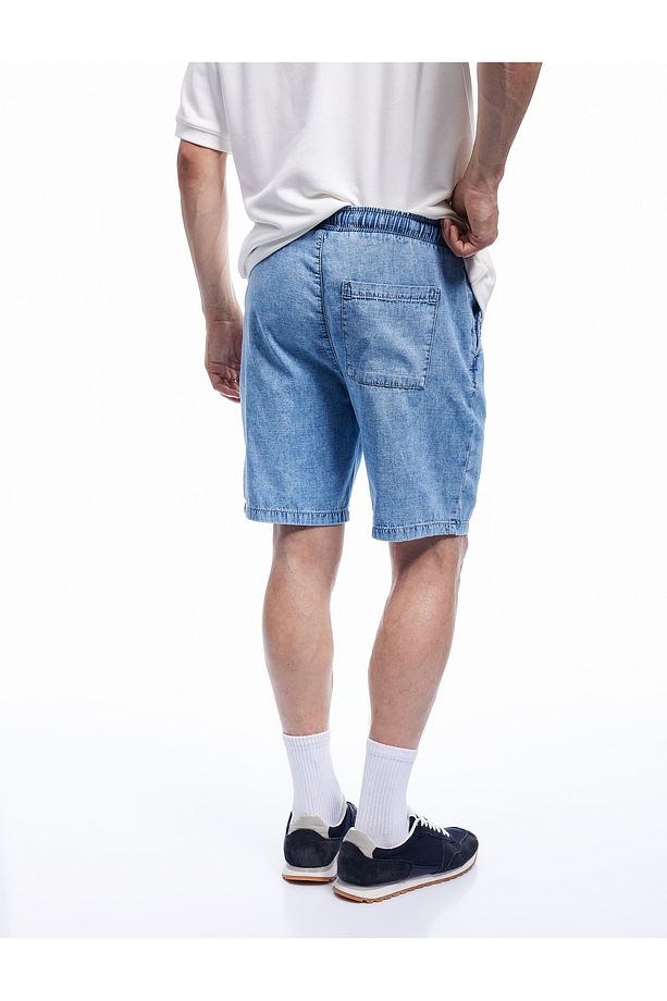 Pamuklu Bol Cep Detaylı Oversize Beli Bağcıklı Bermuda Jean Şort - 3