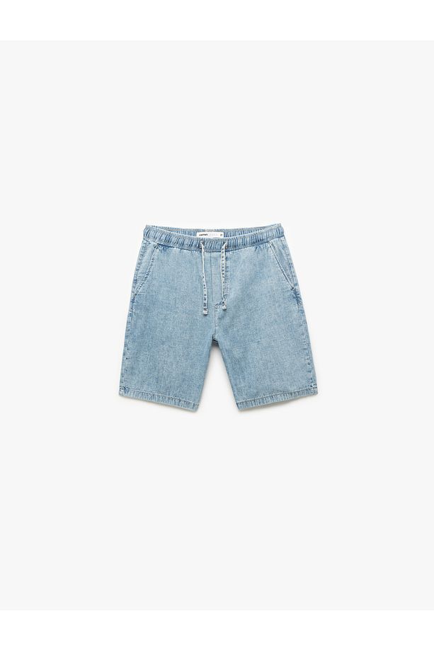 Pamuklu Bol Cep Detaylı Oversize Beli Bağcıklı Bermuda Jean Şort - 4