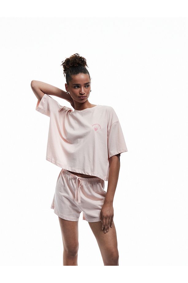 Pamuklu Beli Bağcıklı Kısa Kollu Şortlu Pijama Takımı - 1