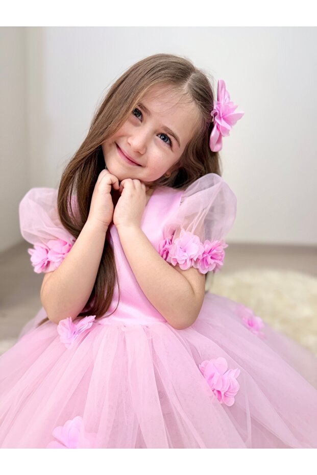 Puffy Tulle Bodice Cotton Satin Children's Evening Costume