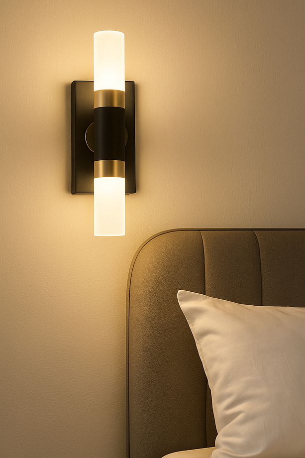 Lüks Duvar Apliği Modern Tasarım Cam Tüp Işık Siyah/Altın Renk Premium Duvar Aplik Çubuk Led Aplik - 6