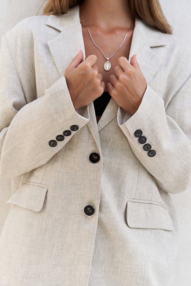 Sinai Keten Basic Naturel Blazer - 6